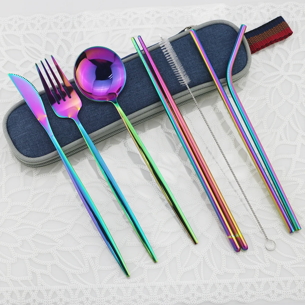 New 5pcs/20pc Dessert Dinnerware Set Purple Stainless Steel Cutlery Knife Fork Spoon Flatware | Дом и сад