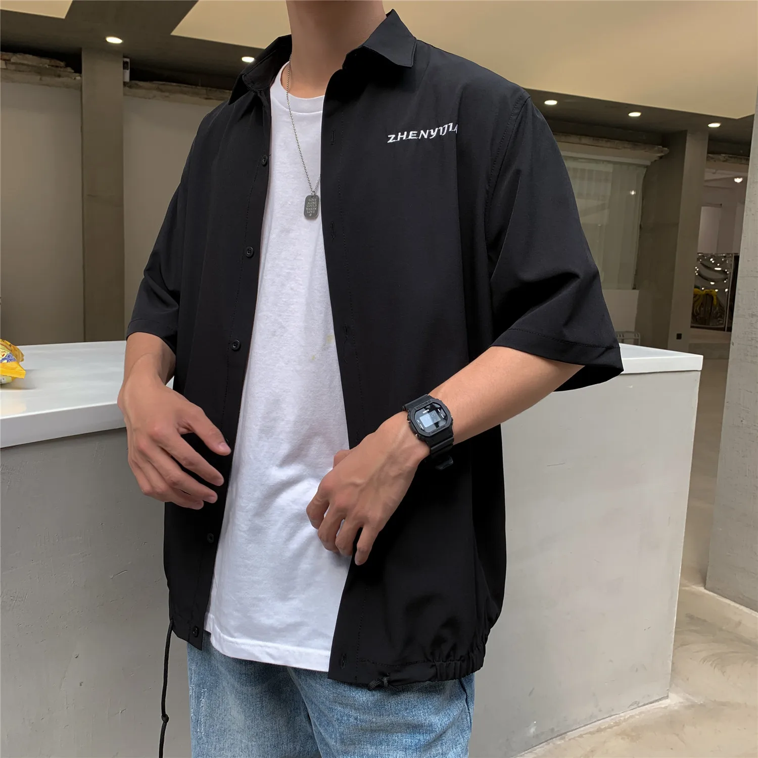 

Plus Size 5XL-M 100% Cotton Summer Short Sleeve Shirts For Men Clothing 2021 Korean Loose Casual Blouse Homme Streetwear Sale