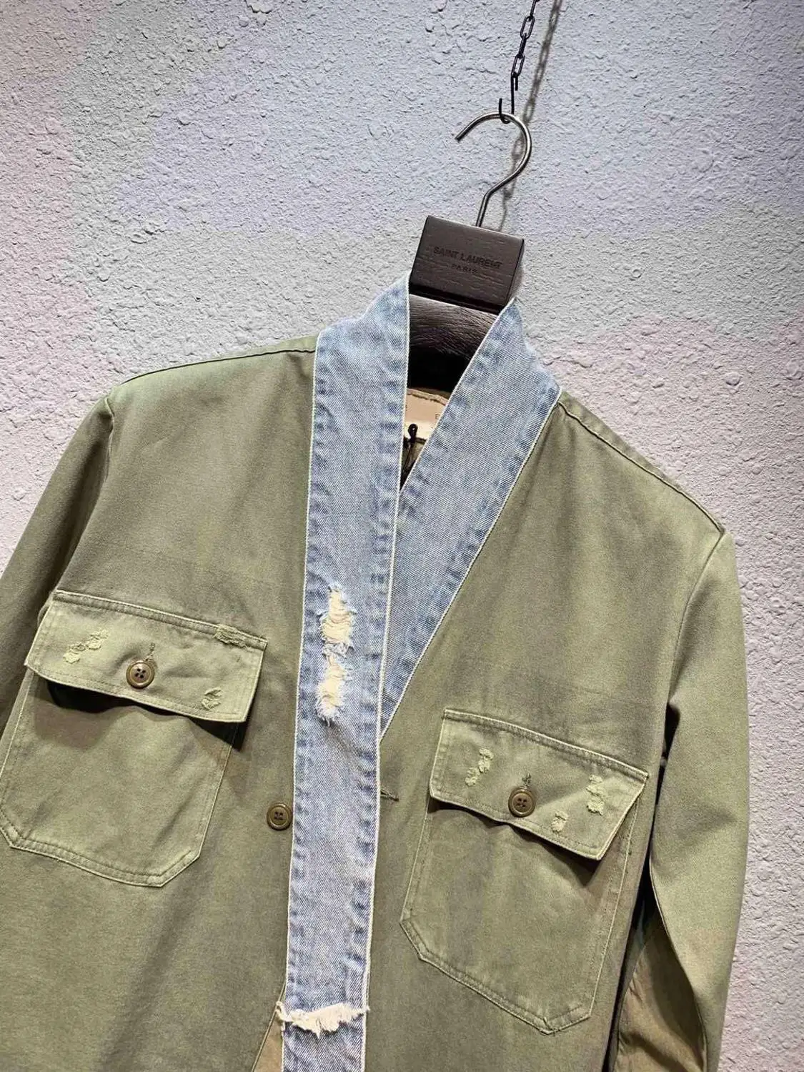 Мужской джинсовый кардиган в стиле пэчворк|Повседневные рубашки| |