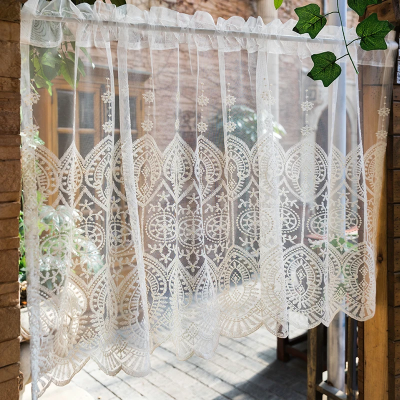 

Белая романтичная вышитая оконная штора в Европейском стиле, Короткая занавеска, кружевная занавеска с белой вышивкой в скандинавском стил...