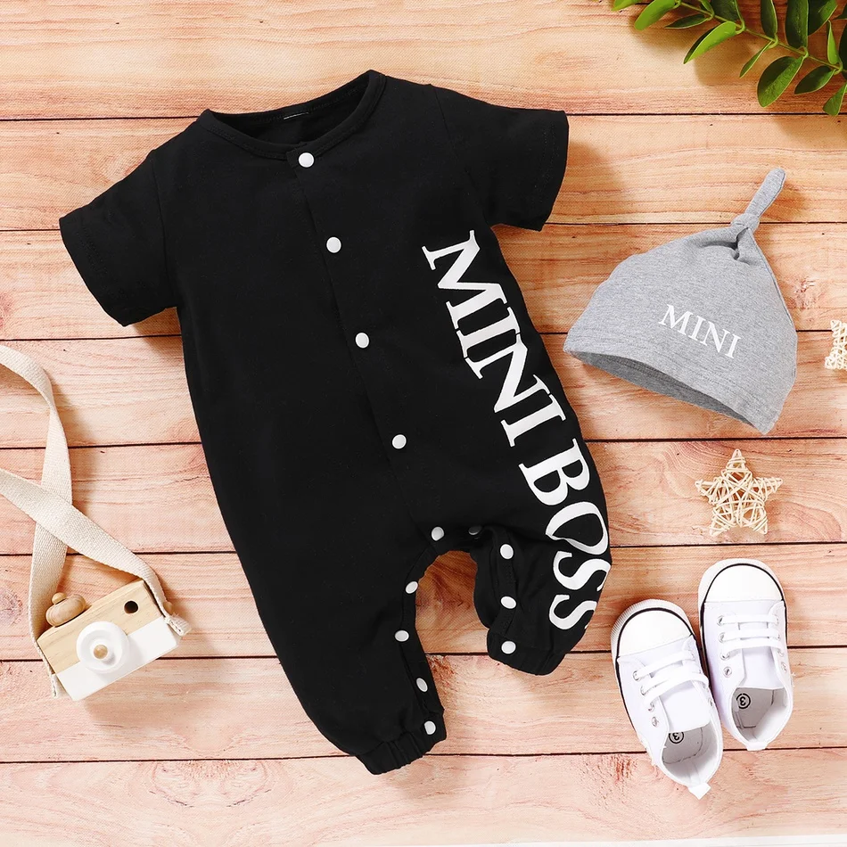 

Hot Sales 2021 Spring and Summer Baby Boy MINI BOSS Baby Rompers with Hat Short and Long Sleeve Baby Clothing