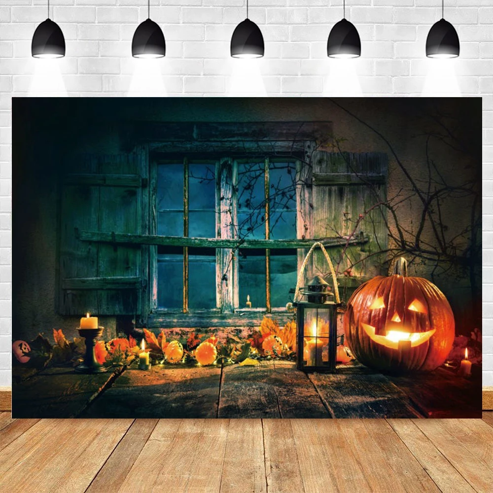 

Фон Yeele для фотографирования на Хэллоуин с окном, тыквой, фонарем, свечой