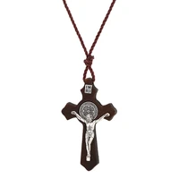 christian catholic gifts vintage jesus cross aesthetic necklace jewelry on the neck zinc alloy solid wood material 2021