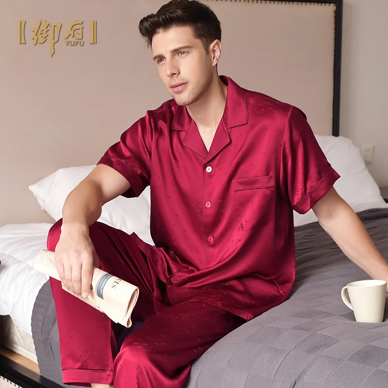 

★Royal mansion, 19 meters big men's silk pajamas short-sleeved summer trousers fission leisurewear mulberry silk suit