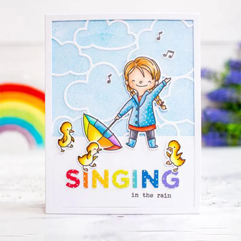 

Girl Sing in the Rain New Metal Cutting Dies & Stamps Scrapbook Dariy Decoration Stencil Embossing Template DIY Greeting Card