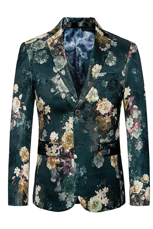

Large Size Men's Suit Printed Decoration Lapel Single Breasted Pocket Personality Fashion Spring Autumn Male Coat
