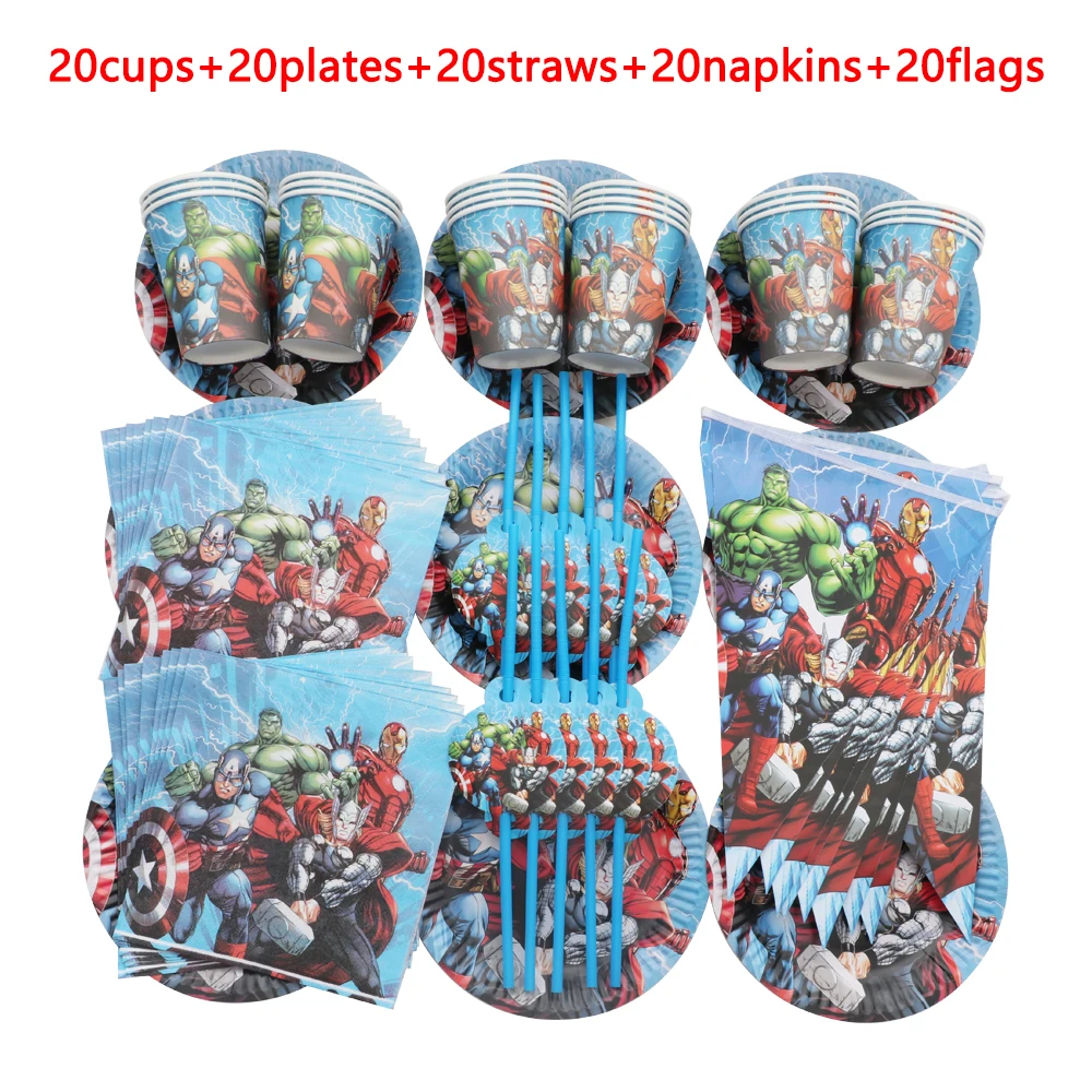 

Disney The Avengers Super Hero Party Baby Shower Decoration Kids Birthday Straw Cup Plates Napkin Disposable Tableware Supplies