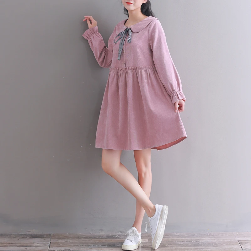 Женское короткое платье японского стиля&quotPreppy Style&quot милое вельветовое весна