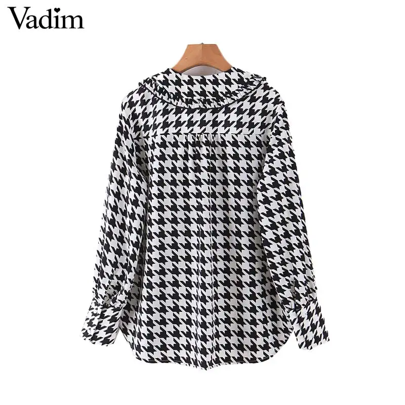 Женское элегантное платье vadim Houndstooth Клетчатая блузка с отложным воротником и