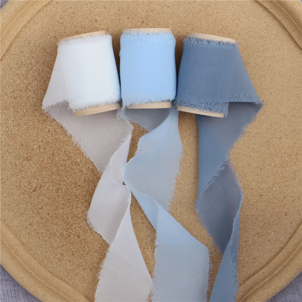 3 шт. изношенная шифоновая шелковая лента с деревянной катушкой 4 см х 5 м | Дом и