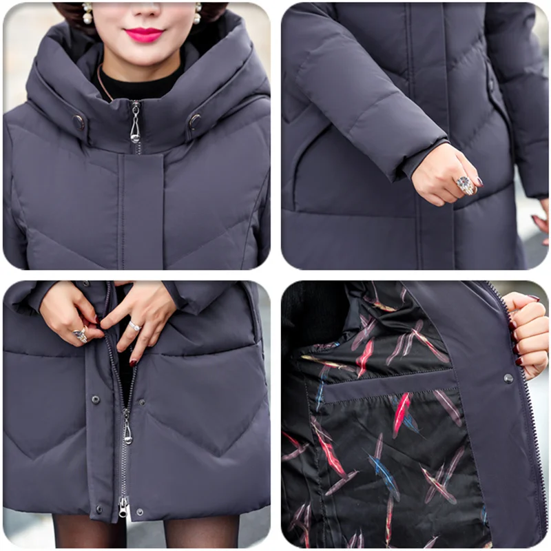 

Middle-aged Women Winter Down Coat Hooded For Mother Thick Warm Winter Down Jacket Women Plus Size 5XL Long Coat Down Parkas