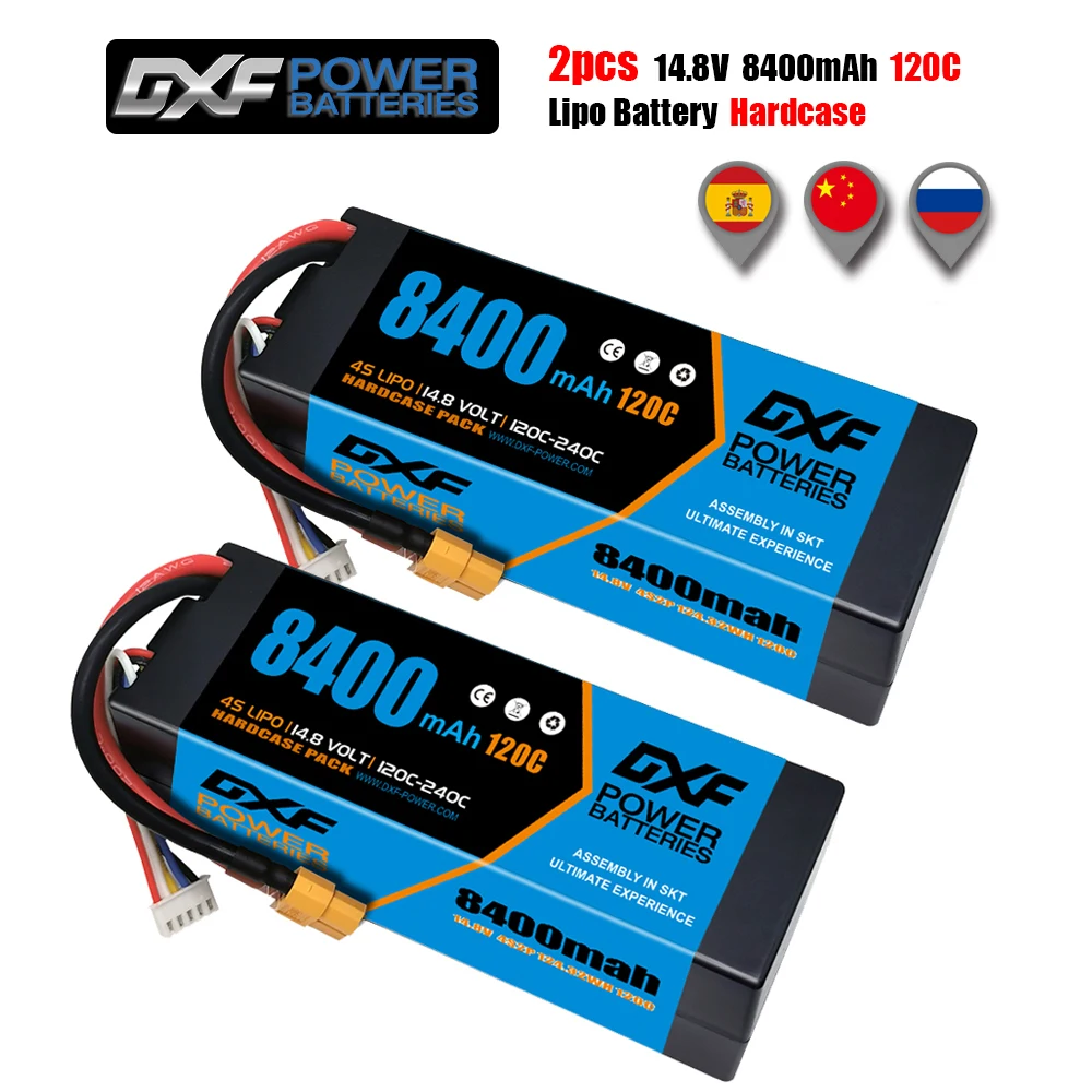 2 шт. DXF Lipo аккумулятор 4S 14 8 V 8400 мА/ч 6200 120C 80C на колесиках литий полимерная батарея