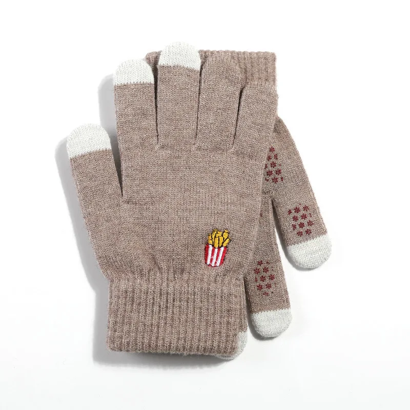 

TEH Winter Knitted Gloves for Women Thick Warm Gloves Female cartoon embroidery Touchscreen Full Finger Wrist Mittens Ladies