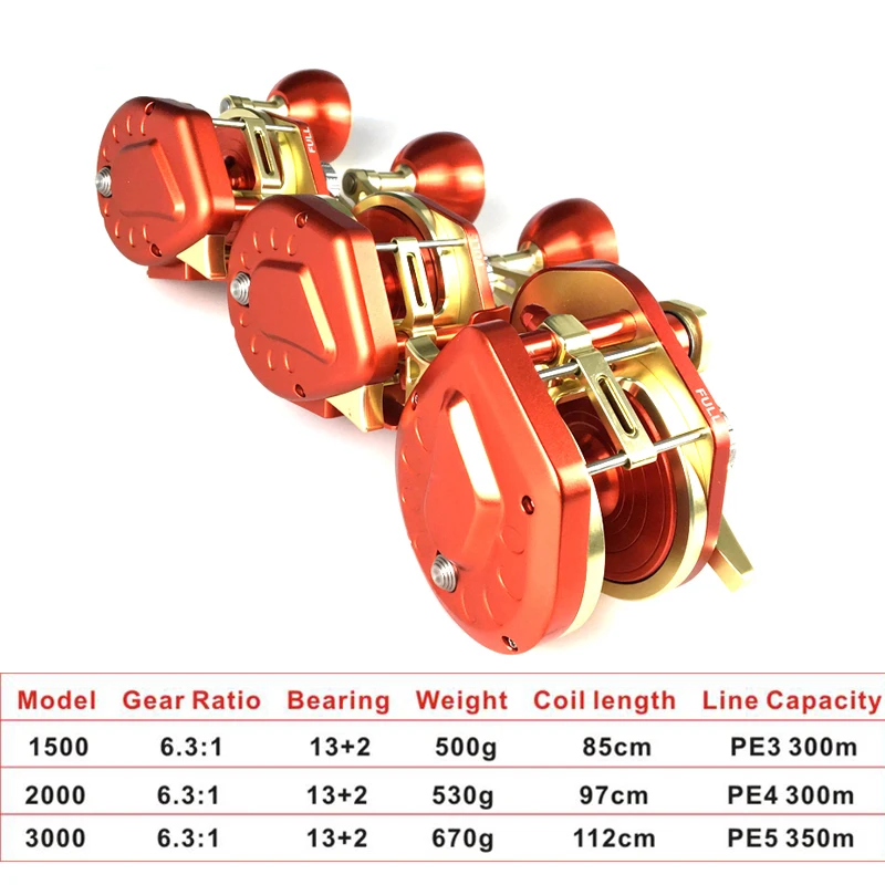 Фото ORJD CNC Jigging Reel 1500/2000/3000 левая/правая ручка из алюминиевого сплава 13 + 2BB, медленная джиг-катушка, полностью Металлическая для джиггинга №2