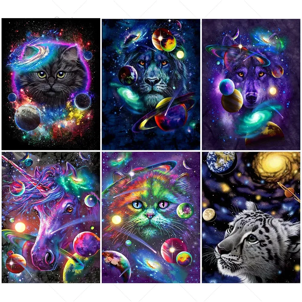 

Sontonga Diamond Embroidery Cat Animal Full Square Round Cross Stitch Diamond Embroidery Lion Mosaic Universe Home Decor