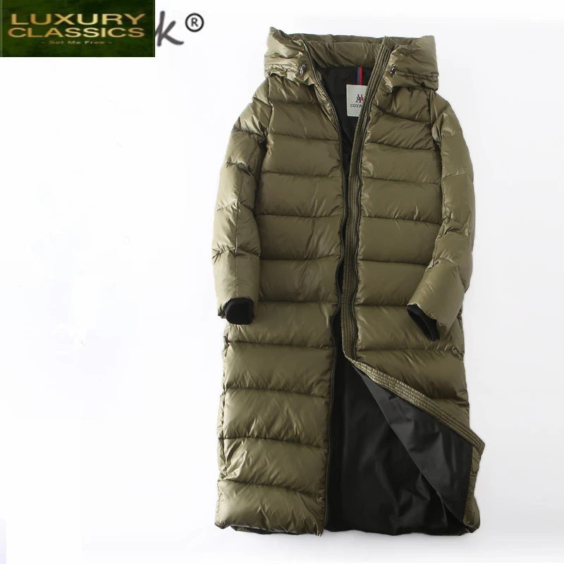 Koop Vrouwen Jas Winter Licht Kleding 2021 Warm 90% Duck Down Jacket Hooded Dames Warme Lange Jas Slanke Bovenkleding Hiver A00014