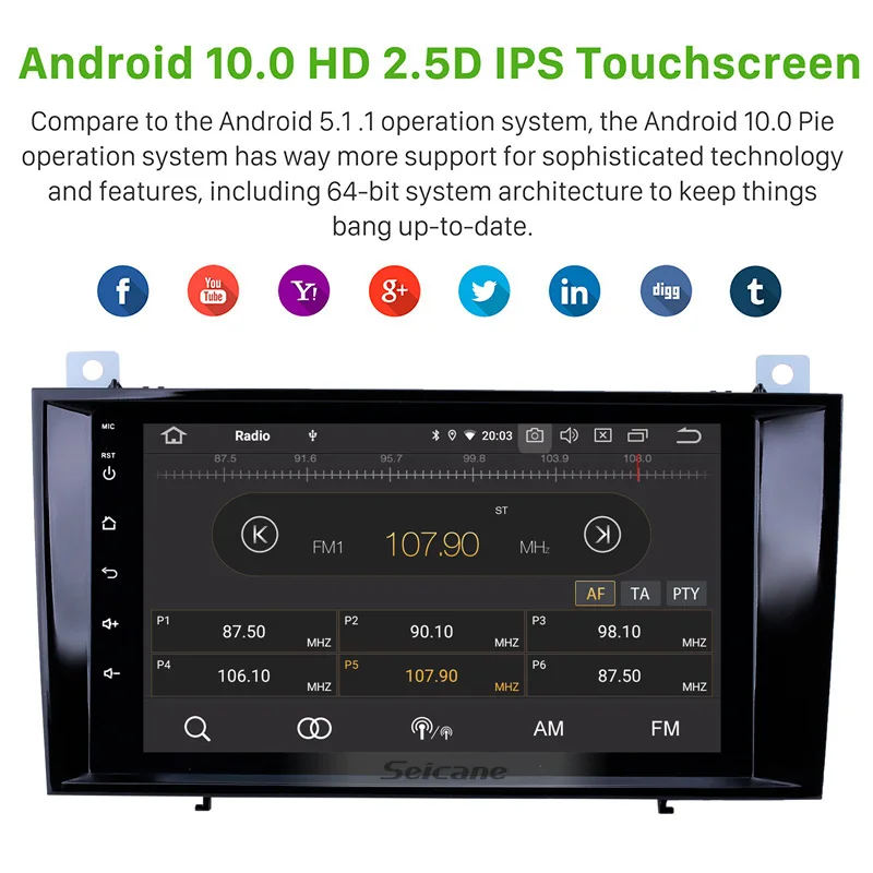 Автомагнитола Seicane Android 10 0 GPS стерео DSP для Mercedes SLK Class R171 SLK200 SLK280 SLK300 SLK55 2000-2011 |