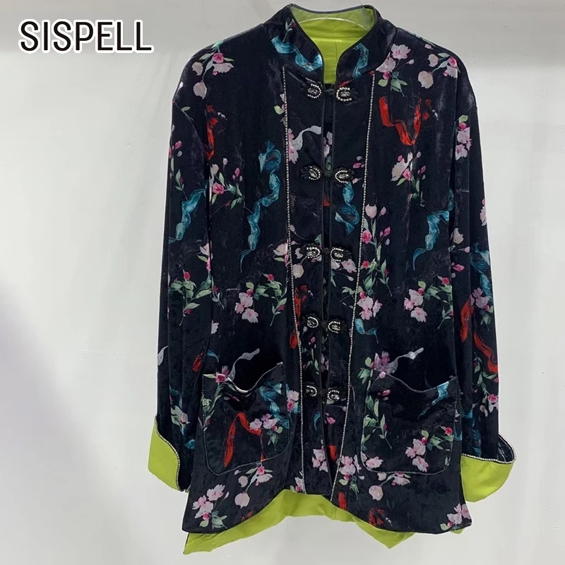 

Женское повседневное пальто SISPELL с цветочным принтом, Свободное пальто с воротником-стойкой и длинным рукавом, с высокой талией, 2021