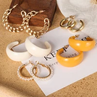 2021 trendy acrylic hoop earrings set for women girls geometric irregular metal resin acrylic drop earrings jewelry