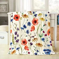colorful watercolor flowers cornflower and chamomile decorative soft warm cozy flannel plush throws blankets
