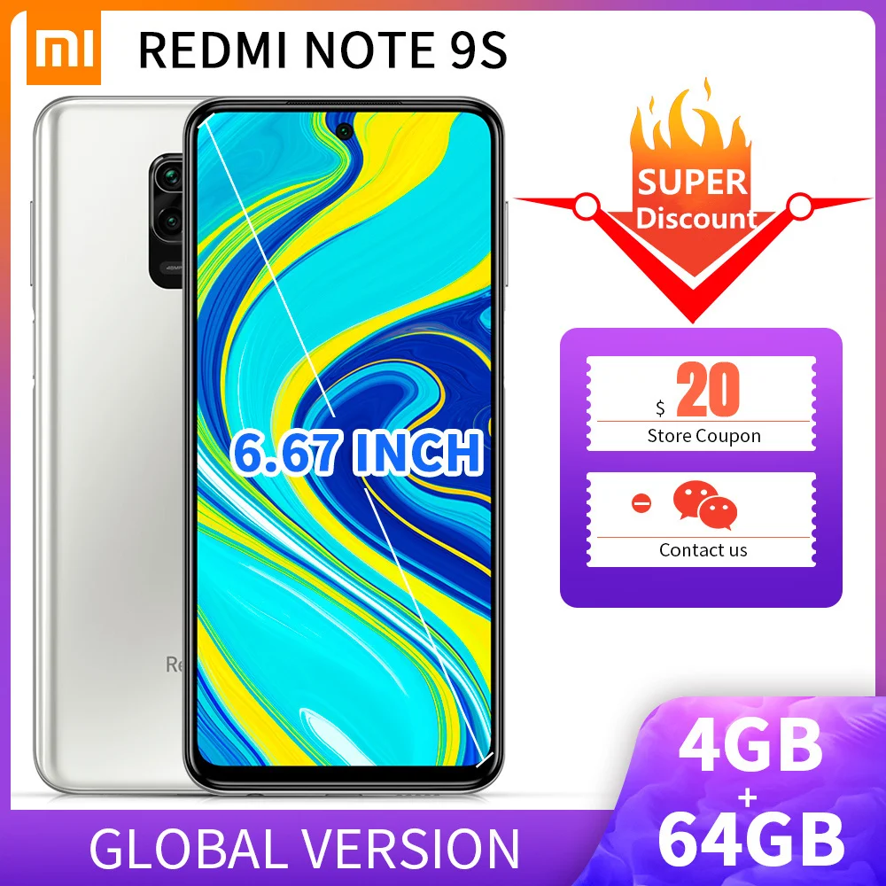 В наличии Смартфон Xiaomi Redmi Note 9S 9 S глобальная версия 4 Гб + 64 ГБ Snapdragon 720G