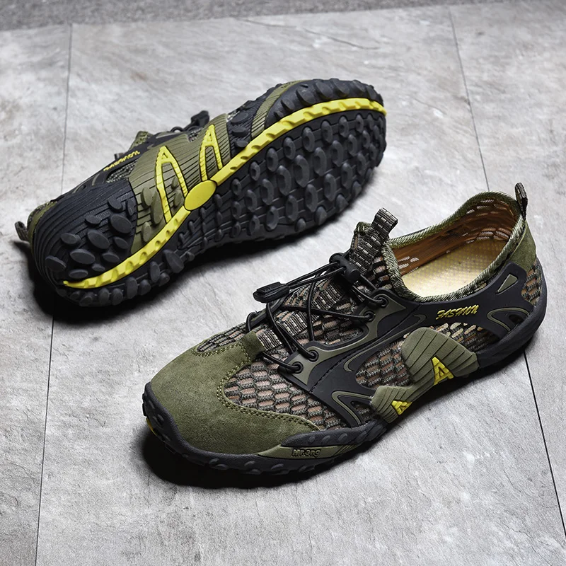 JIEMIAO 2021 High Quality Men Trekking Hiking Shoes Genuine Leather Breathable Elastic Soft Comfortable Quick-dry Water Sneakers