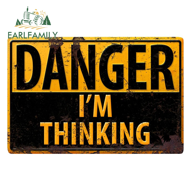 

EARLFAMILY, 13 см x 9 см, наклейка «опасность я думаю», предупреждающий знак, наклейка на автомобиль, Ретро Стилизация автомобиля, графика