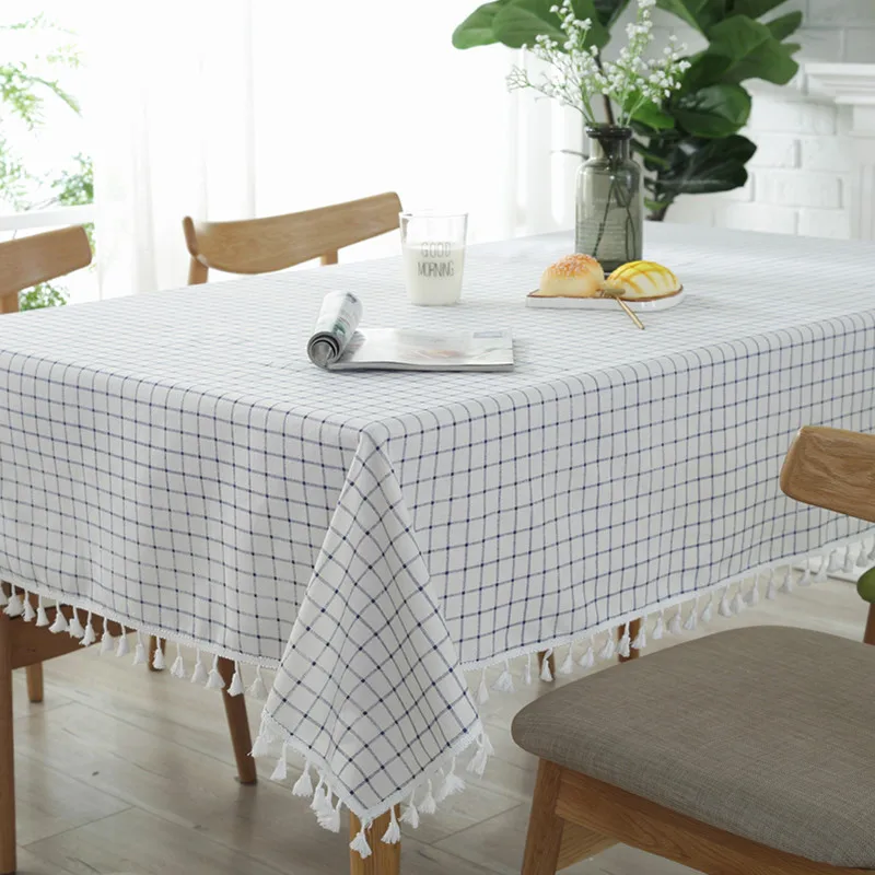 

tassel Rectangle Table Cloth Cotton Linen Wrinkle Free Anti-Fading Tablecloths Washable Table Cover for Kitchen Dinning Party