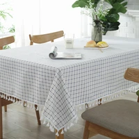 tassel rectangle table cloth cotton linen wrinkle free anti fading tablecloths washable table cover for kitchen dinning party