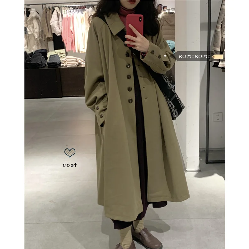 

Medium Long Windbreaker Women's Loose Thin Versatile Coat Autumn Hanging Casual Over Knee Coat Rac