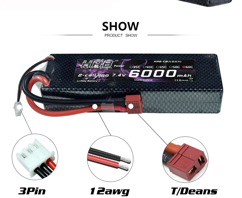 Аккумулятор hrb Lipo 2S 7,4 V 6000mAh 60C XT60 T Deans TRX EC5 XT90 RC части жесткий чехол для Traxxas самолеты автомобили лодки 4x4 1/8 1/10