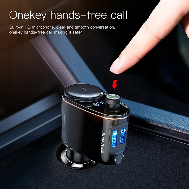 Baseus Bluetooth автомобильное зарядное устройство 3.4A двойное USB быстрое fm-передатчик