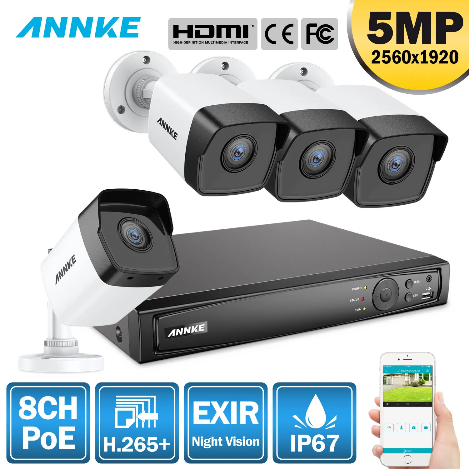 ANNKE 8CH HD 5MP POE сетевая система видеонаблюдения 8MP H.265 + NVR с 4X 30m цветным ночным