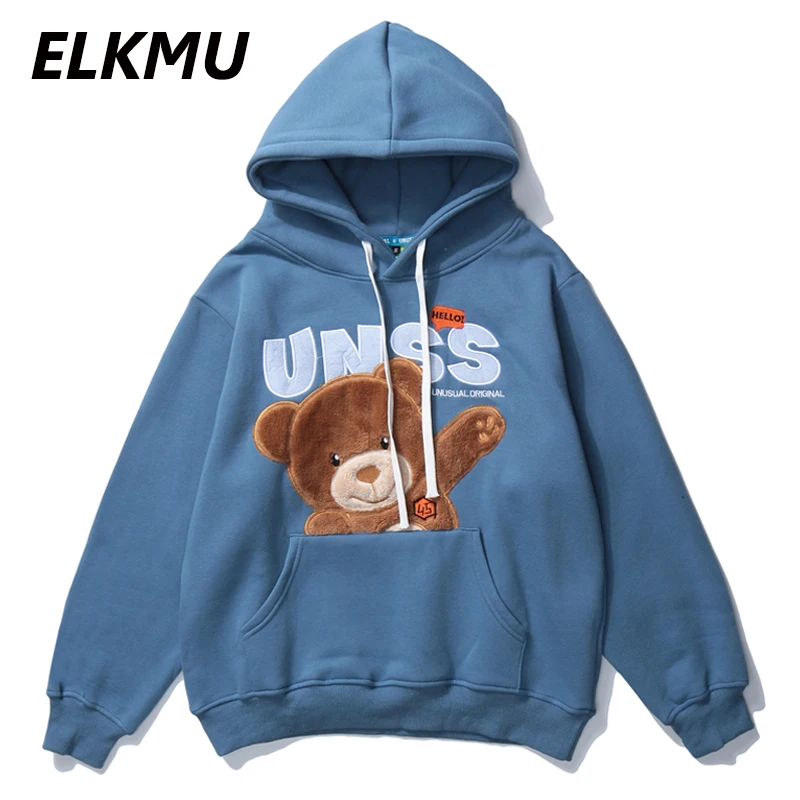 ELKMU футболка с вышивкой Привет медведь толстовки уличные Толстовки для девушек