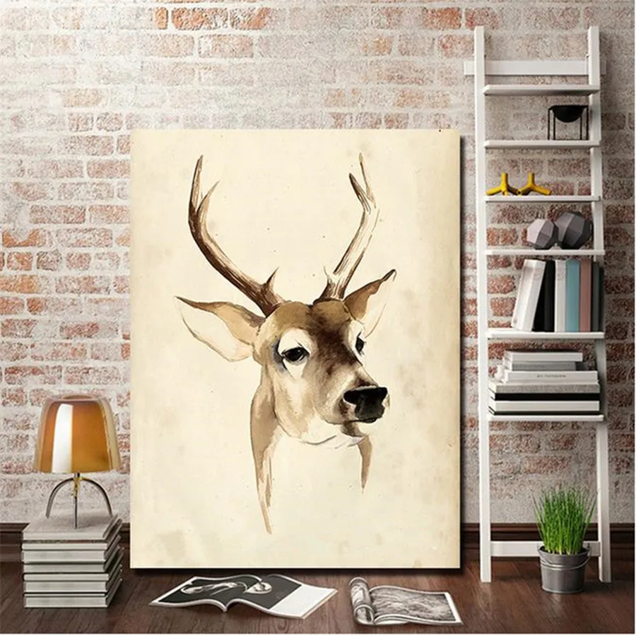 Олень животное Ручная роспись картина в скандинавском стиле декоративное