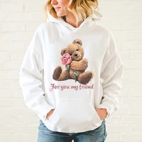lovely rose gift teddy bear print sweatshirt winter thickening plus size men women wool lovers sport warm hoodie s 4xl