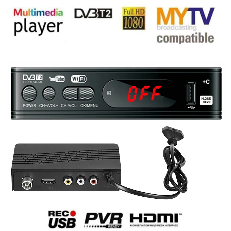 HD Free Dvb T2 ТВ-тюнер DVB DVB-T Dvb-t2-тюнер цифровой ТВ-бокс H.265 приемник Wifi USB IP TV M3u Youtube