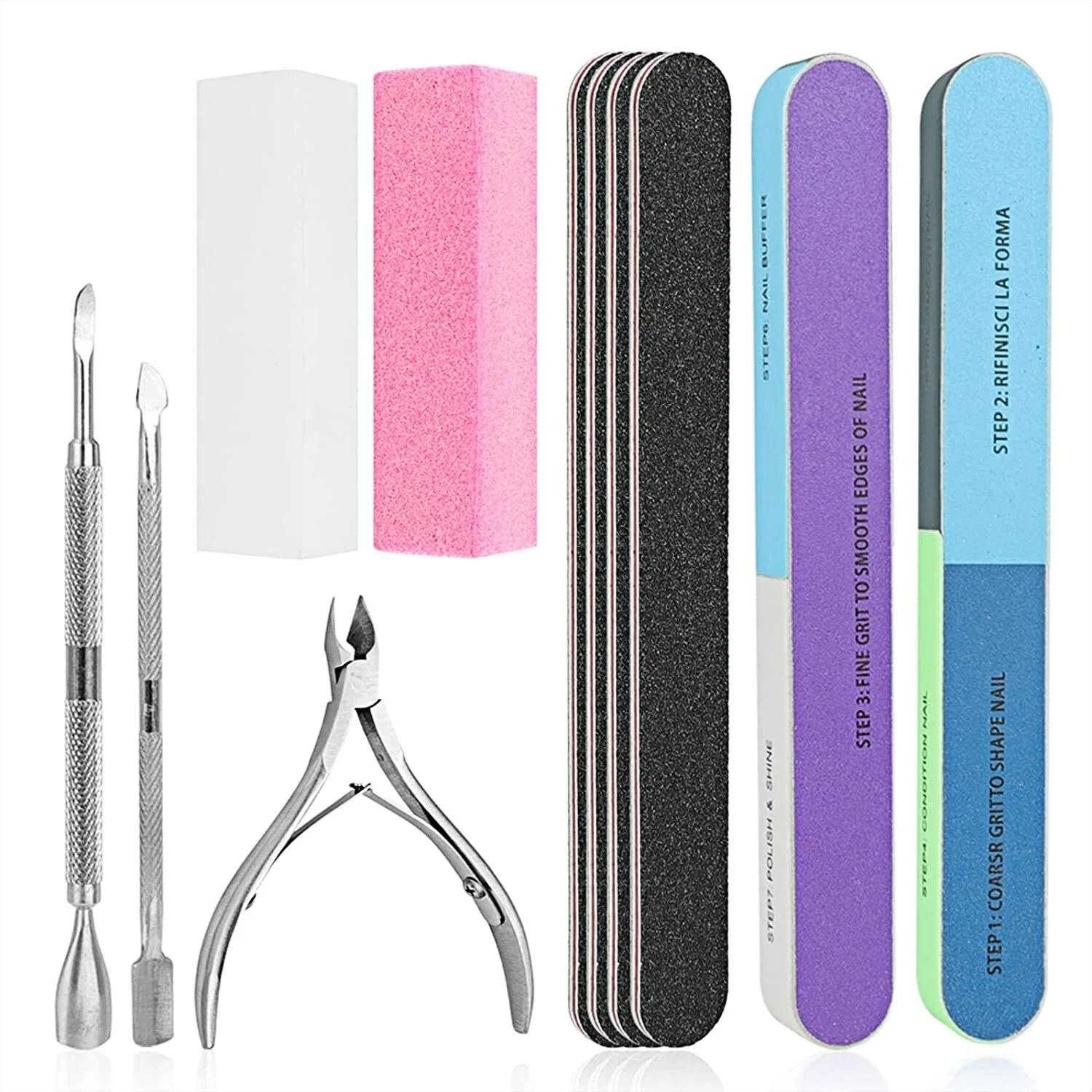 

Nail File Set 11 Pcs Nail Files Block 7 Ways Buffer Block Buffer Block Sponge Polished, Come with Cuticle Nipper and Pusher for