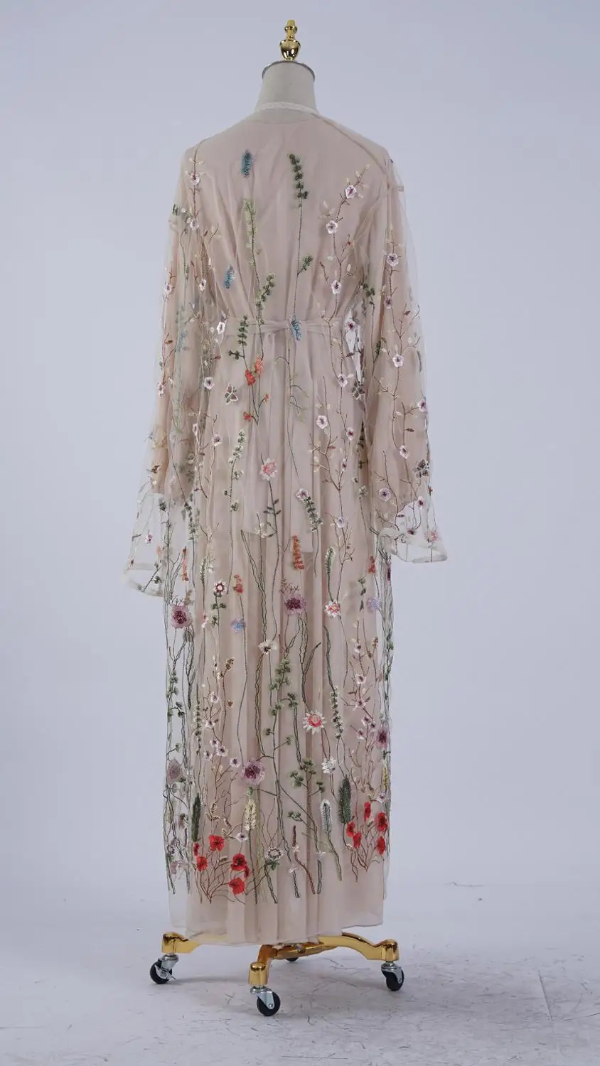 

Muslim Abaya Embroidery Dress Floral Mesh Hijab Open Kimono Cardigan Kaftan Dubai Arabic Eid Ramadan Turkish Islamic African