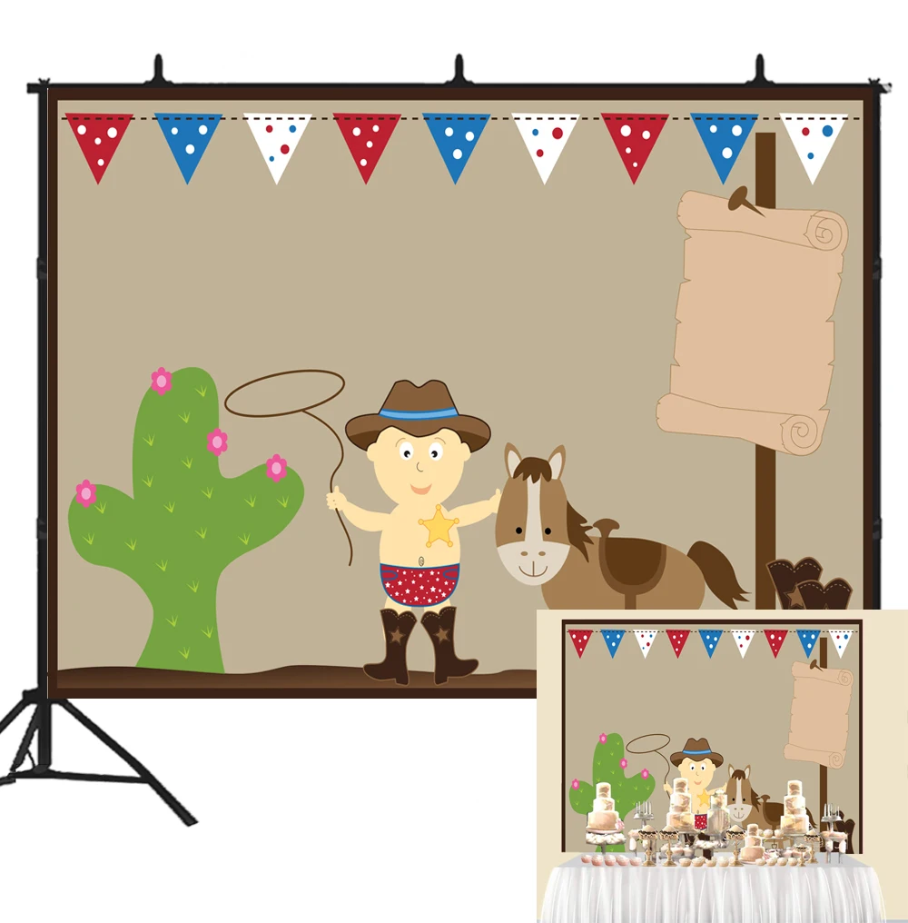 BEIPOTO ковбой Детский душ фон для фотографии кактус Флаг Фото столик торта банерная
