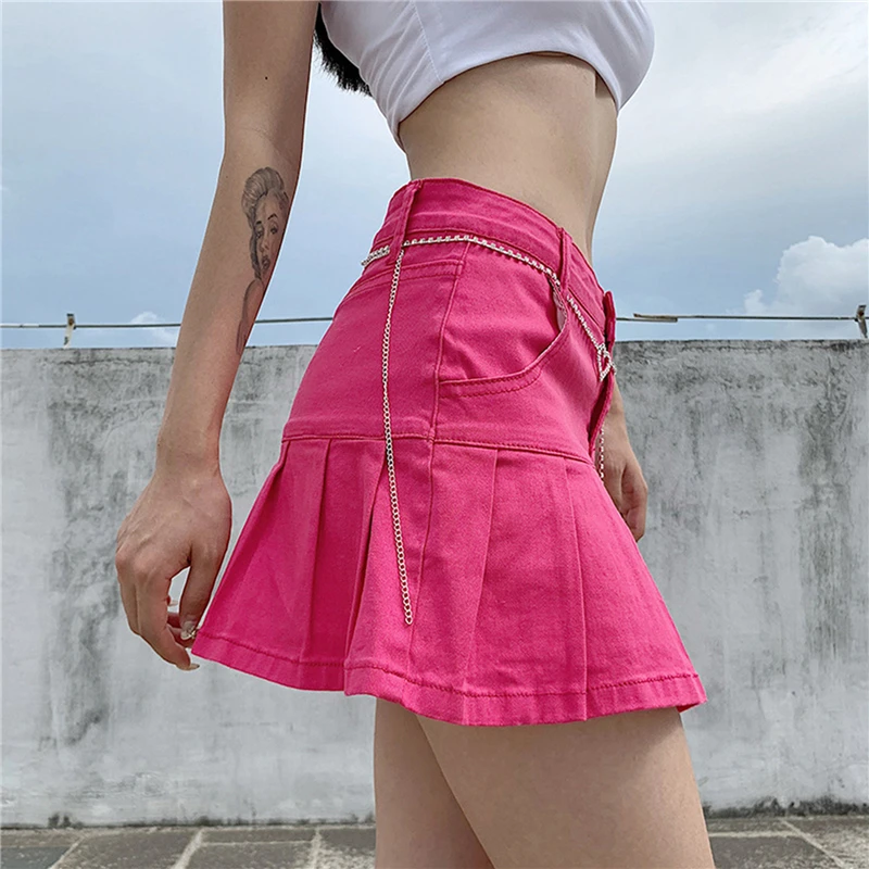 

2021 New Summer Girl Fashion Pleated Skirt High Waist Ruffle Denim Skirt For Women Ins European American Style Lining Skirt