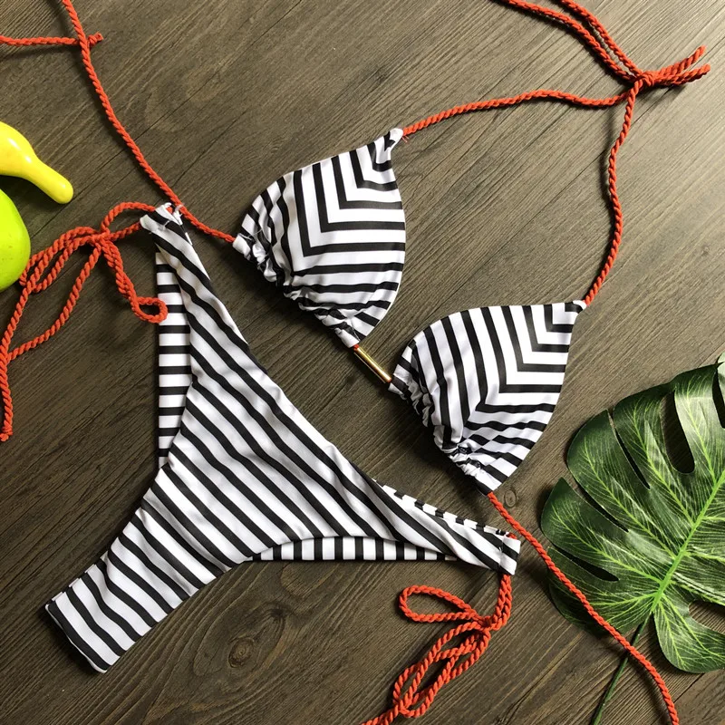 

Sexy Plaid Print Bikinis Striped Patchwork Swimsuit Women Bandage Bikini Set Swimwear Brazilian Beachwear New Bathing Suit