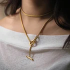 Женское Ожерелье-цепочка Lariat, золотистый цвет, коробка, кабель, Очаровательная застёжка-тогл из нержавеющей стали, модные ювелирные изделия, оптовая продажа, подарки LDN297