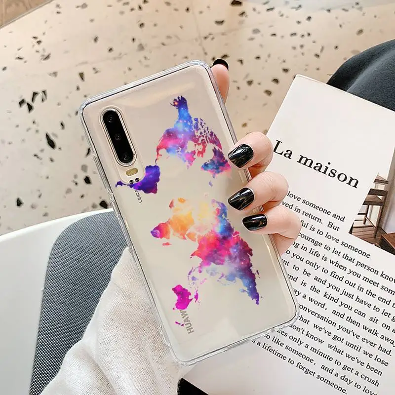 

World Map Travel Phone Cases Transparent for Samsung A71 S9 10 20 HUAWEI p30 40 honor 10i 8x xiaomi note 8 Pro 10t 11