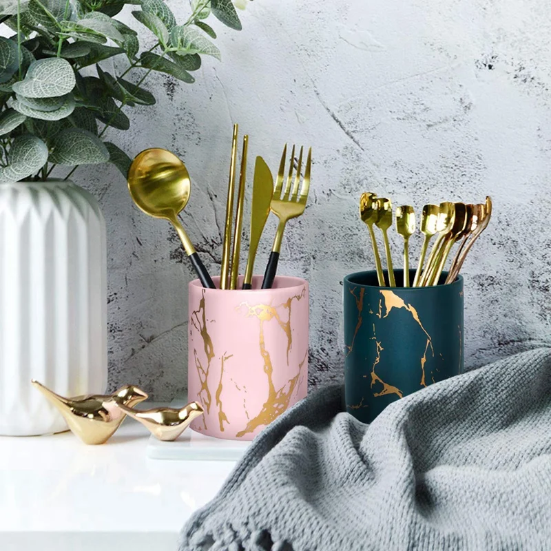 

Pen Holder, Stand for Desk Marble Pattern Pencil Cup for Girls Kids Durable Ceramic Desk Organizer Makeup Brush Holder perfect G