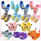 Тапочки хлопковые с принтом Покемон Gengar, Пикачу, чармандер, Вапореон, снорлакс, плюшевые тапочки из хлопка, аниме кавайная обувь, детские подарки