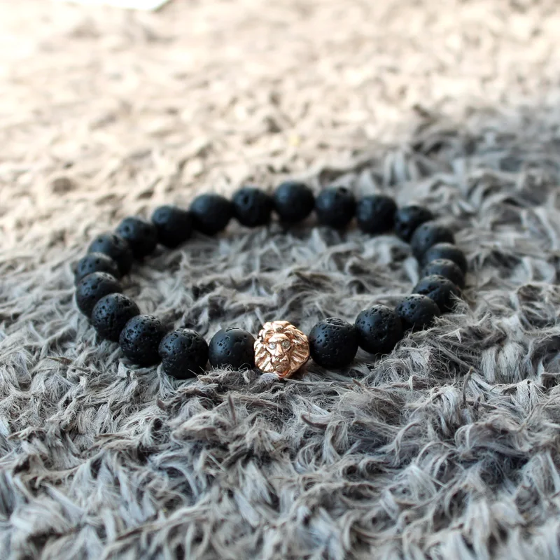Lava stone beads Lion bracelet Men jewellery beaded bracelets for women mens jewelry bracciali pulseras hombre bracelete | Украшения и