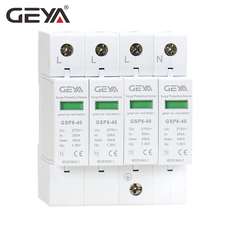 GEYA GSP8 4P Din Rail Электрический стабилизатор напряжения для дома AC275V AC385V 400V 440V 40KA SPD