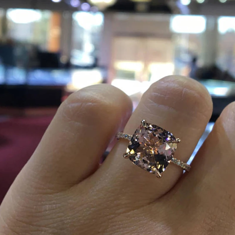 Cubic Zirconia CZ Rose Gold Color Champagne For Women Girls Gift Jewelry Wholesale Fashion Drop Emerald Gemstone Ring | Украшения и