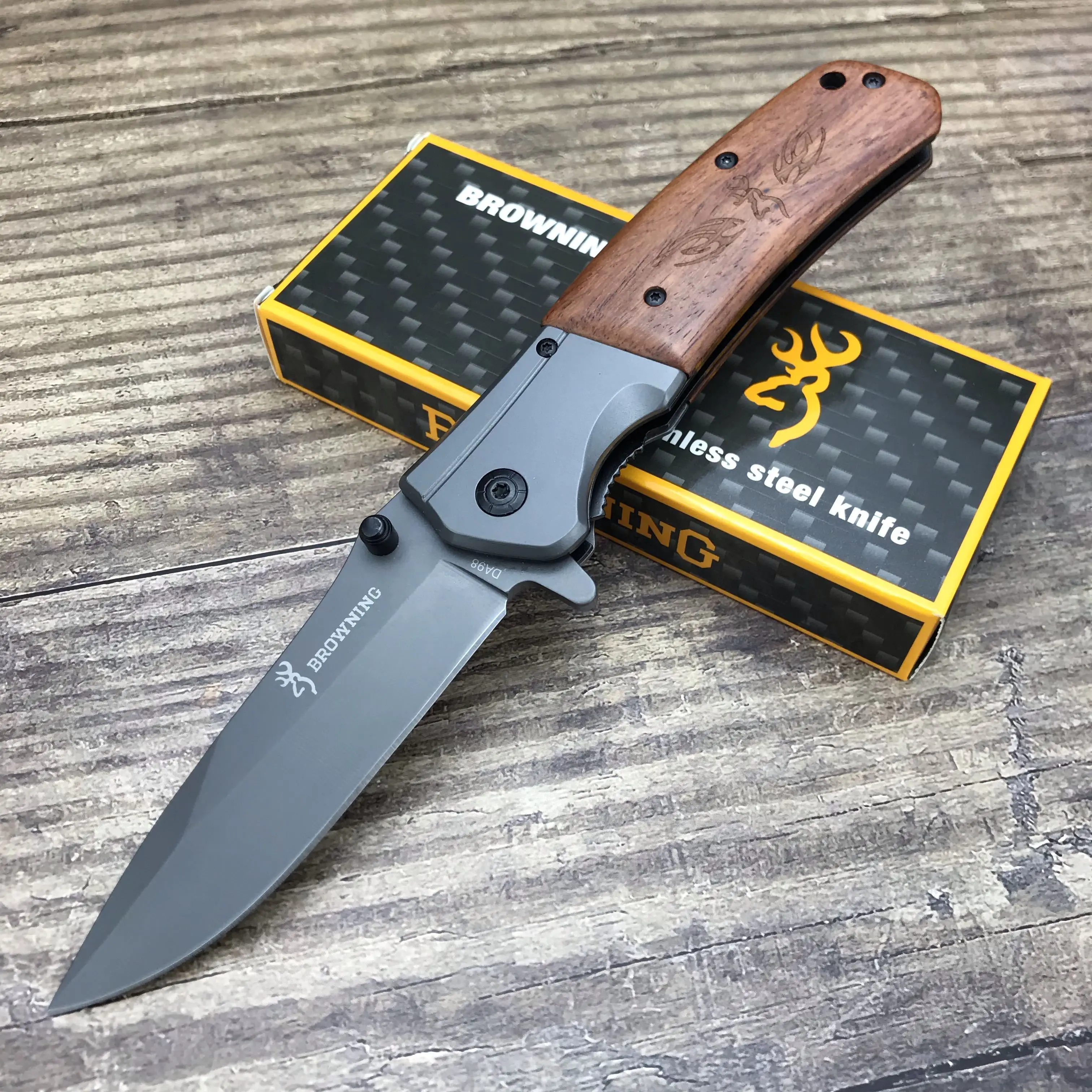 

Browning DA98 Folding 3Cr15 Blade Steel + Wood Handle Outdoor Diving Knife Jungle Field Tactical Knife Survival EDC Tools